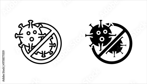 Antibacterial and antiviral defence set icon. Stop bacteria and viruses prohibition sign, vector illustration on white background