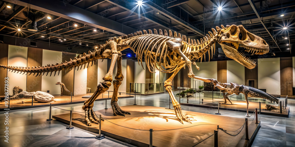 Prehistoric Dinosaur Skeleton Fossils On Display In Museum Ancient Prehistoric Dinosaur Skeleton Fossils On Display In Museum Ancient