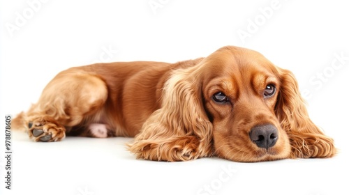 Golden Cocker Spaniel Resting on White Background