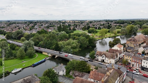 St Neots, Uk, Cambridgeshire drone aerial view road bridge photo