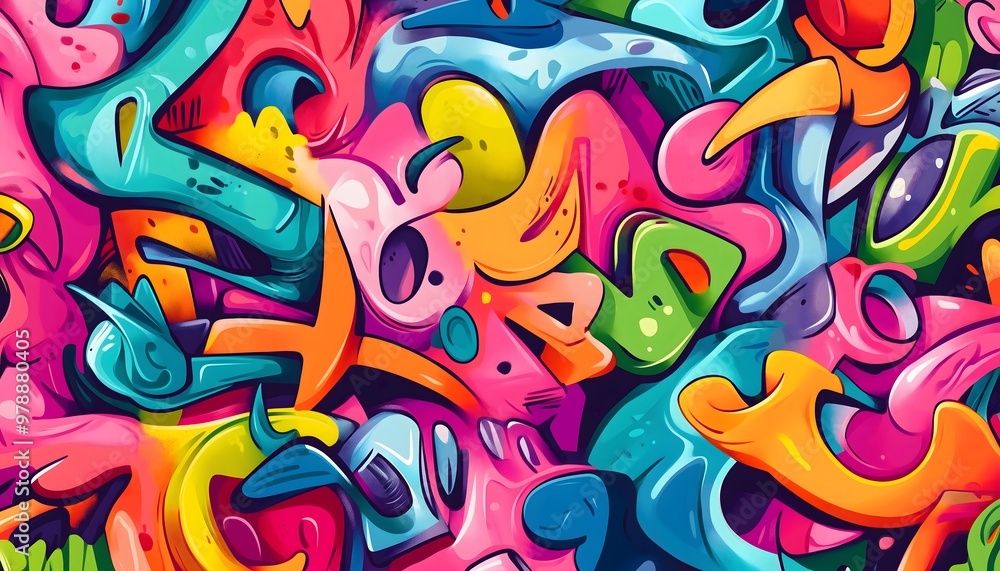 A seamless, artistic and multicolored illustration of graffiti art A seamless, artistic and multicolored illustration of graffiti art