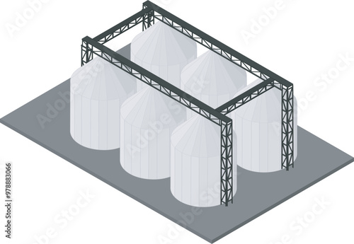 Silo Stores Raw Materials for Processing into Chicken Feed on Isometric Design