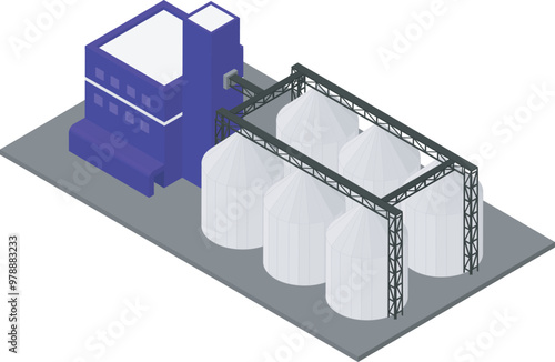 Silo Transports Raw Materials for Processing into Chicken Feed on Isometric Vector 