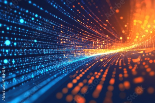 Futuristic digital connectivity: blue and orange neon high-speed technology concept
