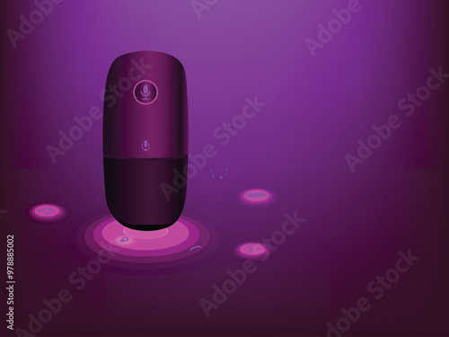 Smart voice recognition gadget. Home adviser or personal assistant. Artificial intelligence technology device.