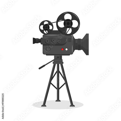 Old cinema camera icon. Flat style. Vector icon.