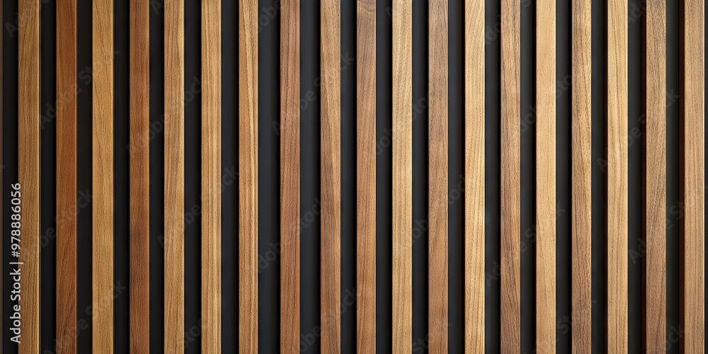 Obraz premium Modern Vertical Wooden Slats: Minimalist Wall Design with Brown and Black Tones