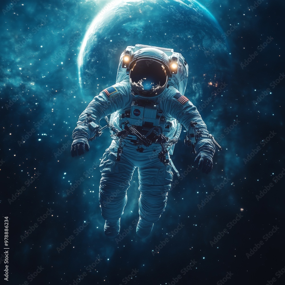 Fototapeta premium Astronaut Floating in Space with Earth in Background