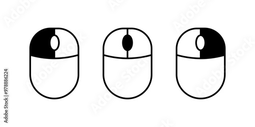 Mouse buttons set icons. Linear and silhouette style. Vector icons.