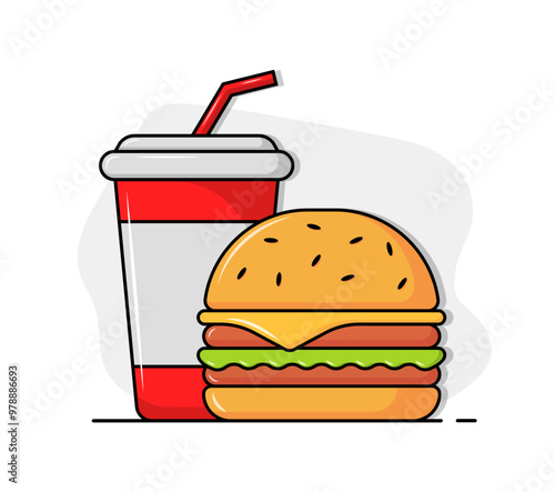 Burger combo icon. Burger and cola icons. Flat style. Vector icons.