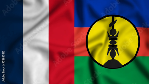 New Caledonia flag waving in the wind background illustration, silk photo