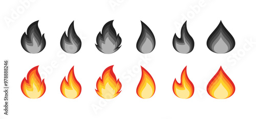 Fire emoji set icons. Flat style. Vector icons.