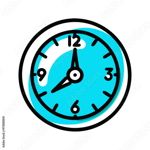 Colorful wall clock illustration with blue background and bold outline