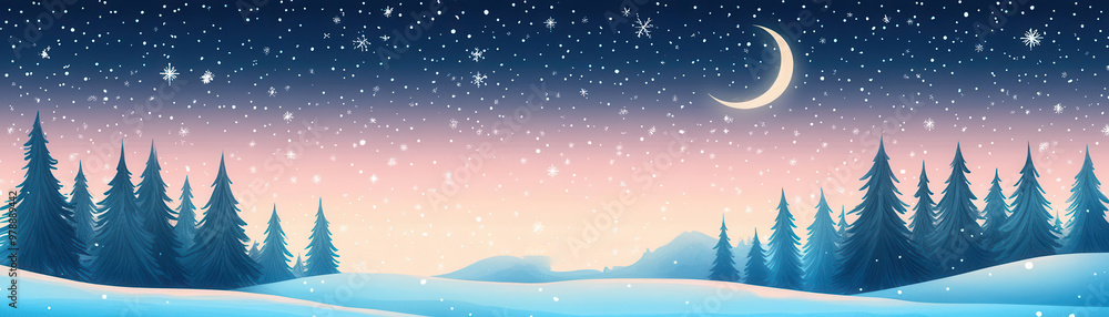 Fototapeta premium Silhouette of a forest with a colorful moon and starry sky