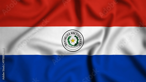Fotografie Paraguay flag waving in the wind background illustration, silk