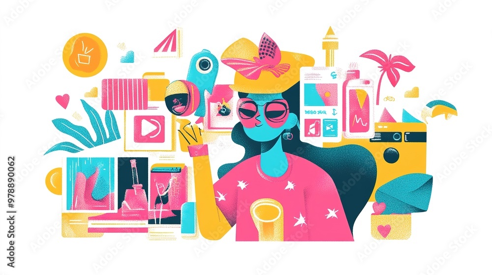 A social media feed filled with influencer posts and branded content as part of a marketing strategy A social media feed filled with influencer posts and branded content as part of a marketing strategy
