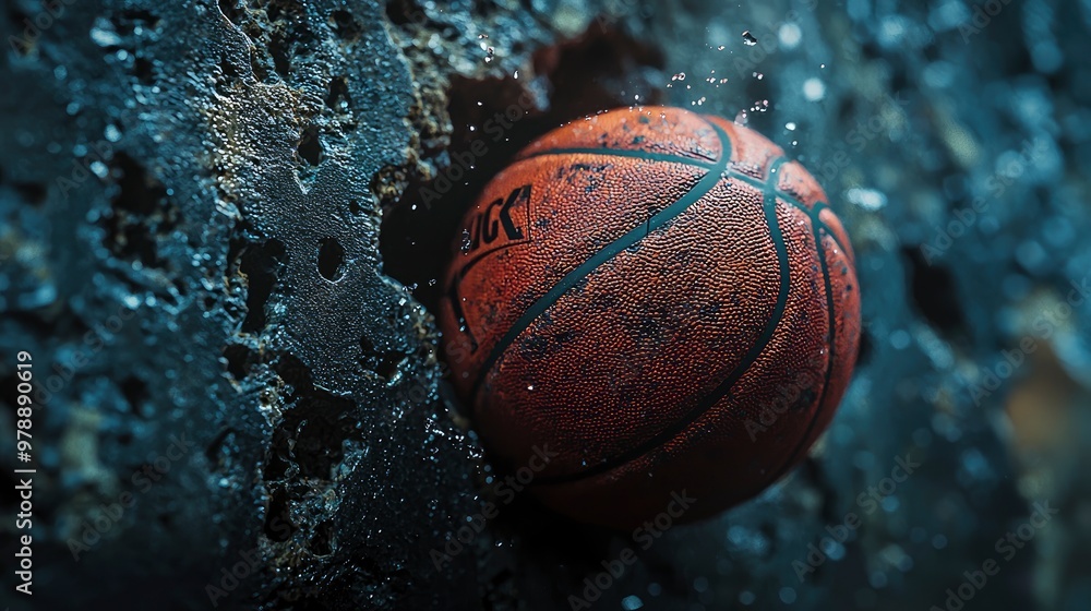 Basketball Splashing on Wet Concrete Basketball Splashing on Wet Concrete