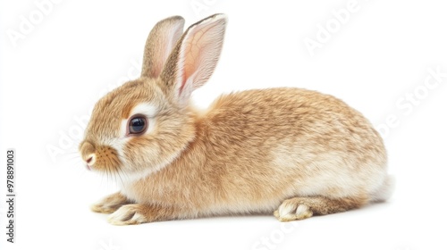 Adorable Brown Bunny Rabbit Posing Against a White Background