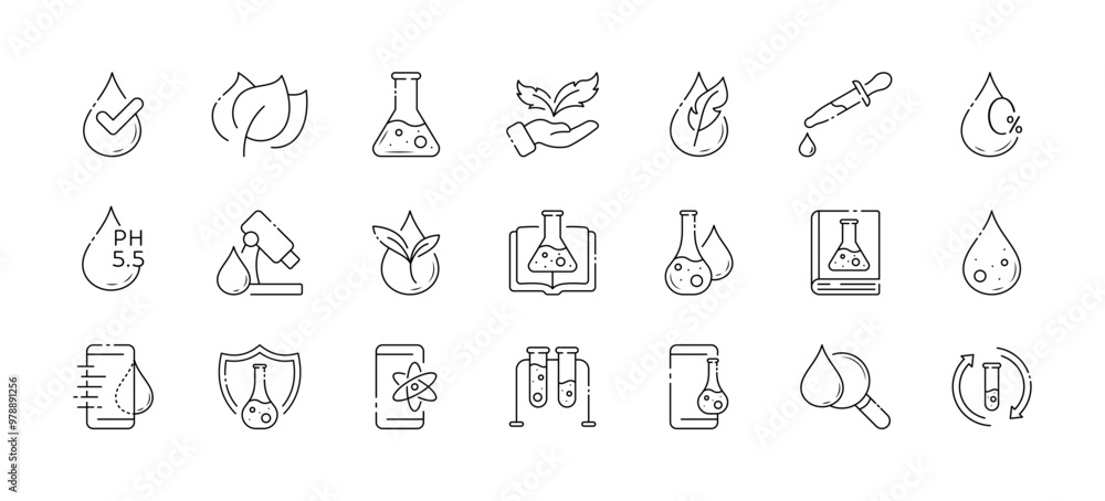 Chemistry collection icons. Linear style. Vector icons. Chemistry collection icons. Linear style. Vector icons.