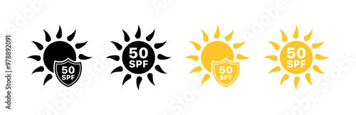 Sun protection set icons. Flat and silhouette style. Vector icons.
