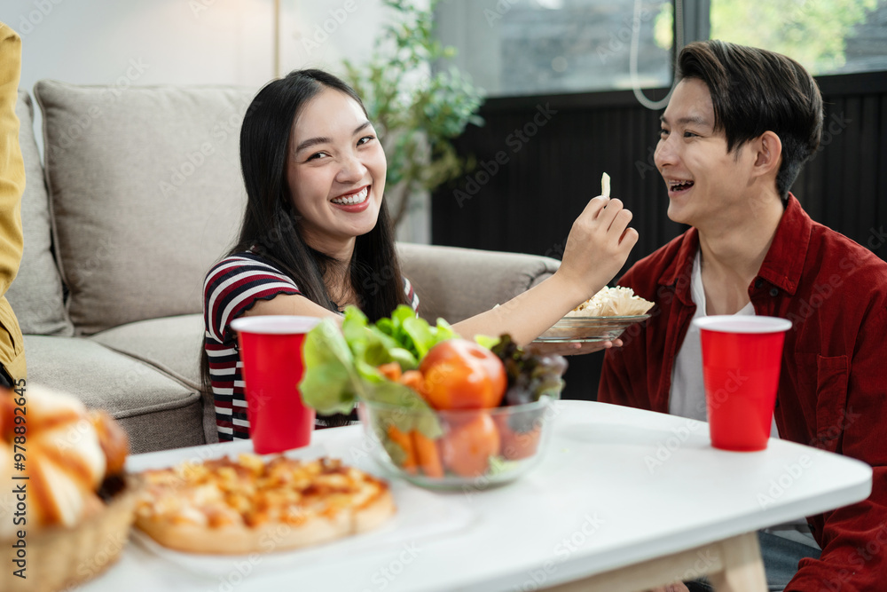 drinks and conversation, social gathering and get together. Young people, group and happiness at fast food pizzeria, celebration at home. drinks and conversation, social gathering and get together. Young people, group and happiness at fast food pizzeria, celebration at home.
