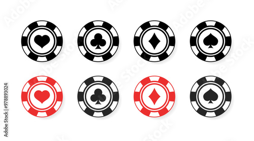Poker Chips set icons. Flat and silhouette style. Vector icons.