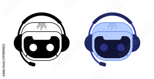 Ai bot icons. Linear, silhouette and flat style. Vector icons.