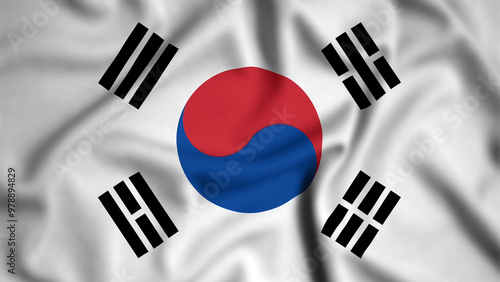 South Korea flag waving in the wind background illustration, silk photo