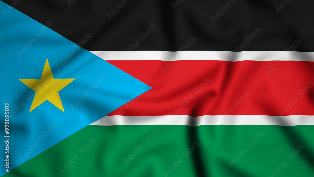South Sudan flag waving in the wind background illustration, silk South Sudan flag waving in the wind background illustration, silk