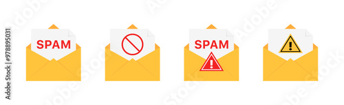 Spam mail set icons. Flat style. Vector icons.