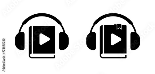 Audio book icons. Silhouette style. Vector icons.
