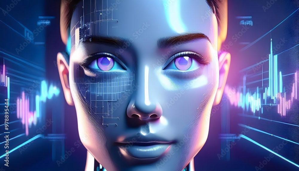 The concept of AI, a robot brain that will replace humans. A 3D rendering of a humanoid robot's face with a brain built from a circuit board with commands from Ai. The concept of AI, a robot brain that will replace humans. A 3D rendering of a humanoid robot's face with a brain built from a circuit board with commands from Ai.