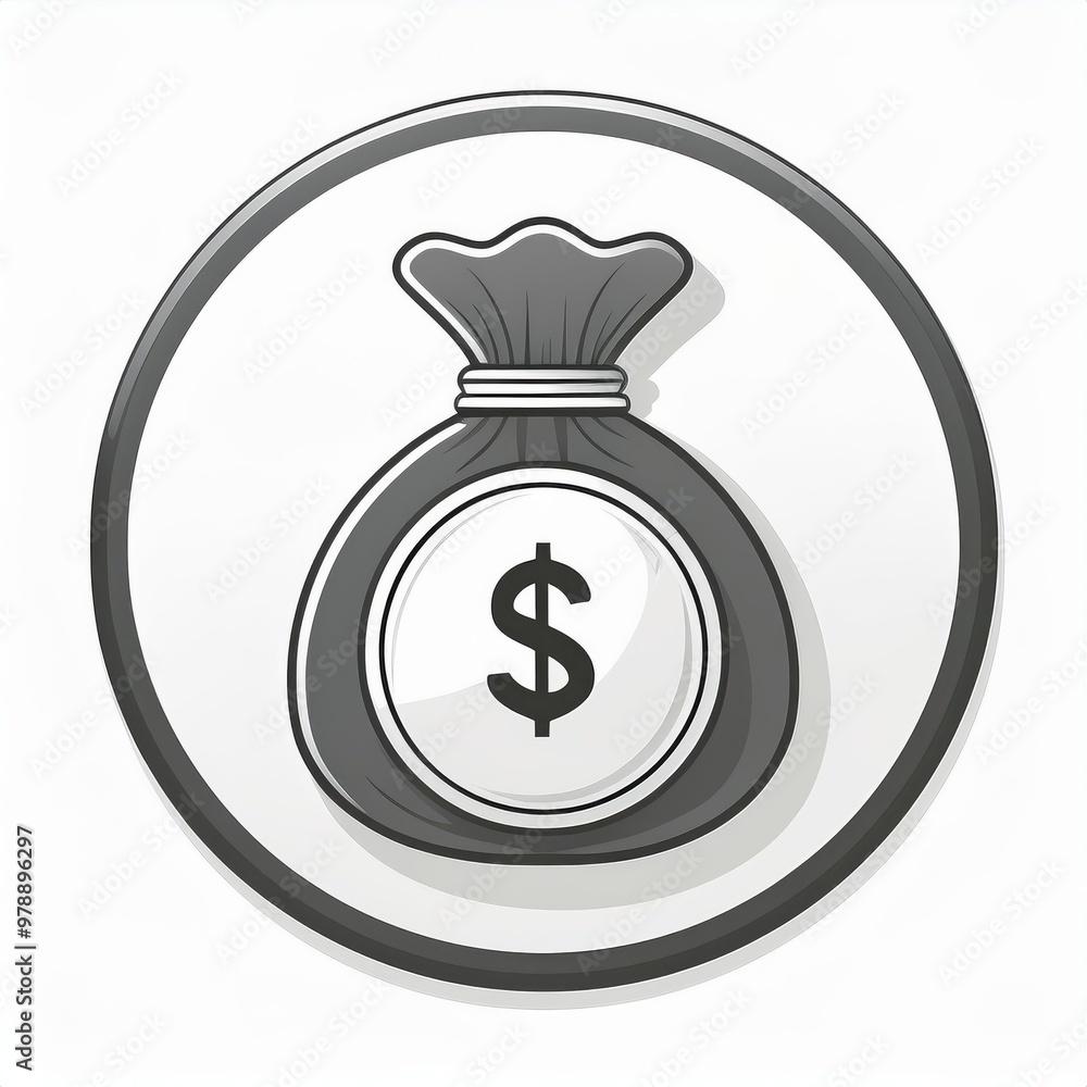 Stylized Vector Illustration of a Money Bag with Dollar Sign, Surrounded by Floating Coins on a Grid Background Stylized Vector Illustration of a Money Bag with Dollar Sign, Surrounded by Floating Coins on a Grid Background