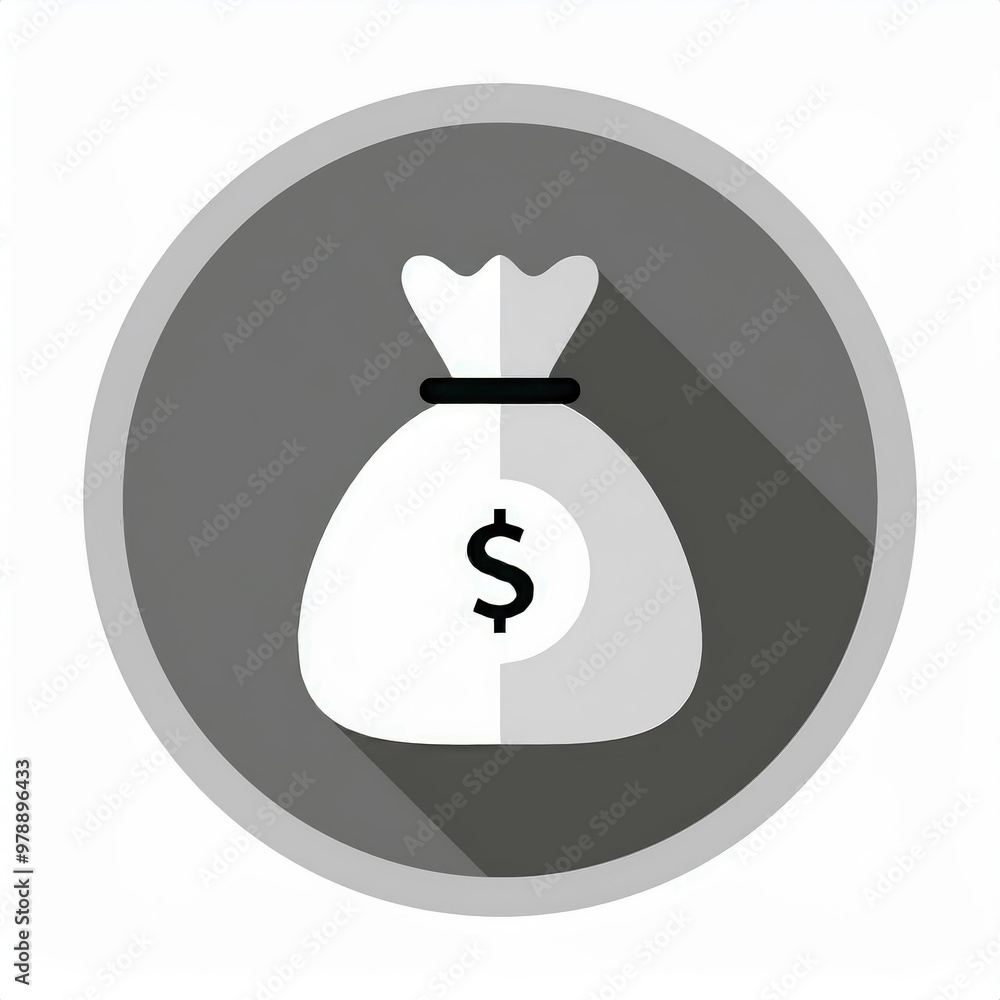 Stylized Vector Illustration of a Money Bag with Dollar Sign, Surrounded by Floating Coins on a Grid Background Stylized Vector Illustration of a Money Bag with Dollar Sign, Surrounded by Floating Coins on a Grid Background