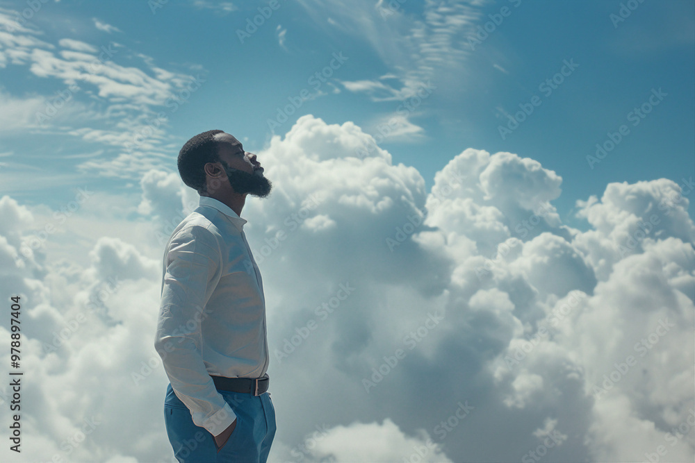 Image of handsome man afterlife in paradise generative AI concept Image of handsome man afterlife in paradise generative AI concept