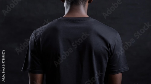 A Person Wearing a Plain Black T-Shirt From Behind