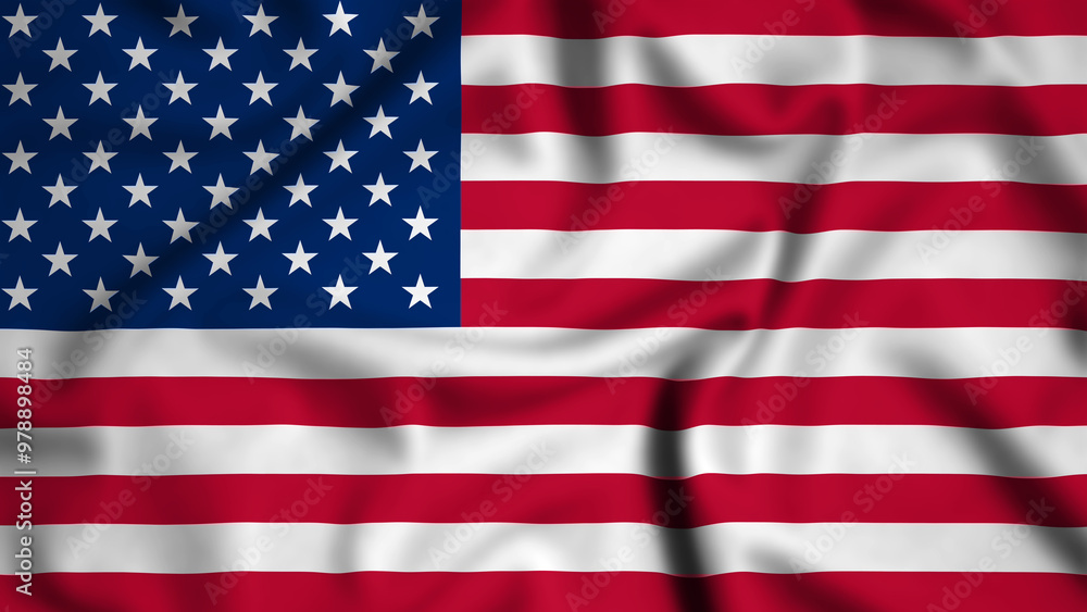 Fototapeta premium United States flag waving in the wind background illustration, silk