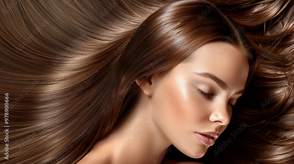 Beauty model girl with natural skin for shiny brown smooth healthy hair Beauty model girl with natural skin for shiny brown smooth healthy hair