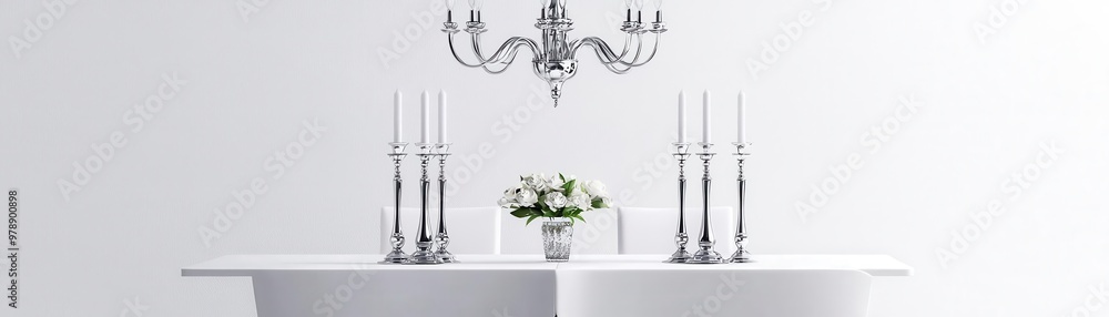 Luxurious chandelier above dining table, silver candelabras, Watercolor style Luxurious chandelier above dining table, silver candelabras, Watercolor style