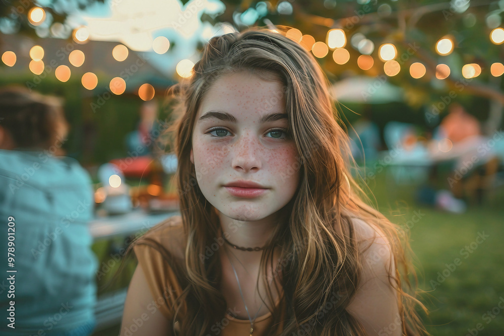 Cute girl celebrating birthday party with family outside generative Ai Cute girl celebrating birthday party with family outside generative Ai