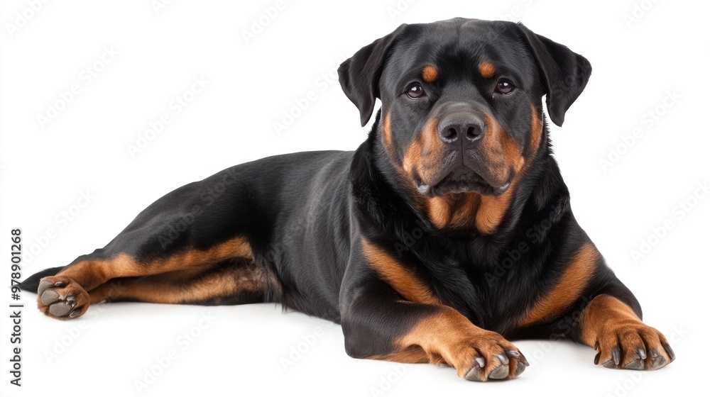 Rottweiler Dog Lying Down on White Background Rottweiler Dog Lying Down on White Background