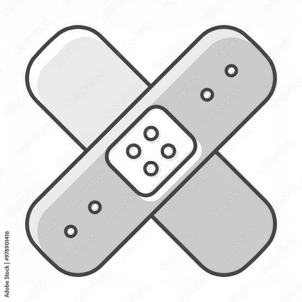 Minimalist Medical Aid Icon. Crossed Adhesive Bandages with Circular Ventilation Holes Representing First Aid, Health, and Wound Care in a Simple Monochromatic Design. Vector Logo Minimalist Medical Aid Icon. Crossed Adhesive Bandages with Circular Ventilation Holes Representing First Aid, Health, and Wound Care in a Simple Monochromatic Design. Vector Logo
