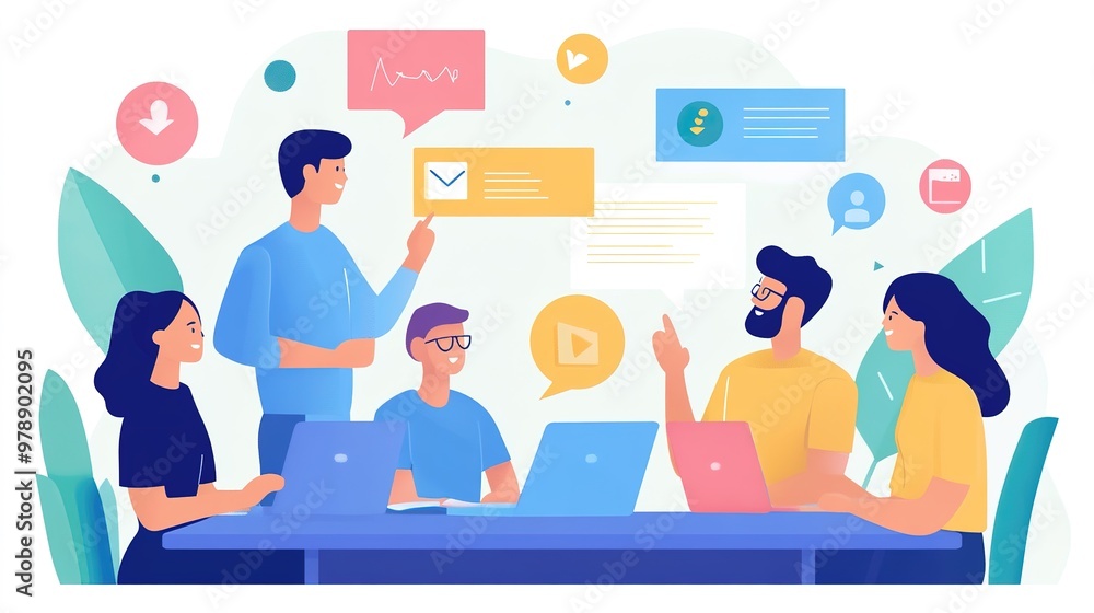 A team of social media managers collaborating on an ethical content strategy for their platforms A team of social media managers collaborating on an ethical content strategy for their platforms