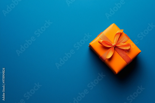 orange gift on blue background
