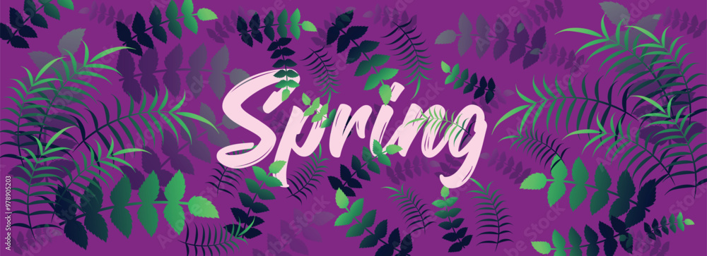 Spring header or banner design decorated with tropical leaves. Spring header or banner design decorated with tropical leaves.
