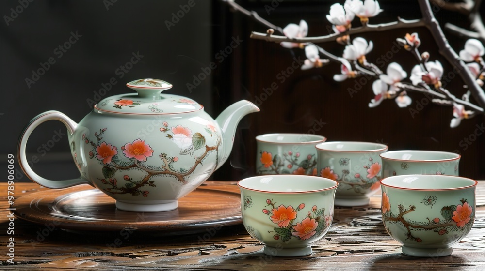 Fototapeta premium Chinese tea set wallpaper
