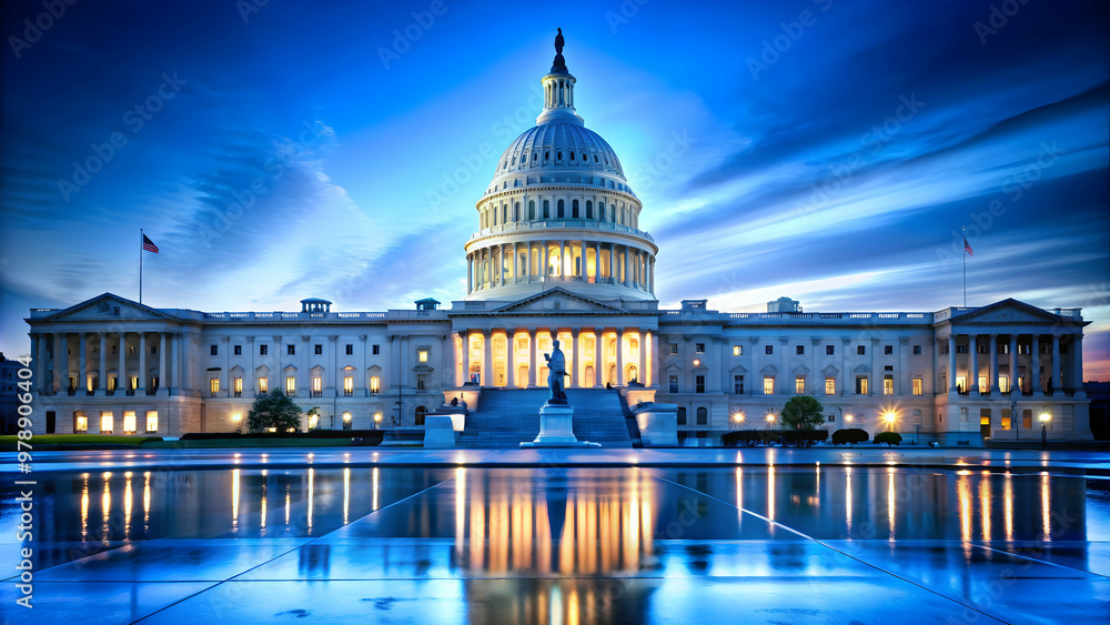 Fototapeta premium of USA Capitol building in blue on a background, United States, Capitol, Washington DC, government, landmark, architecture