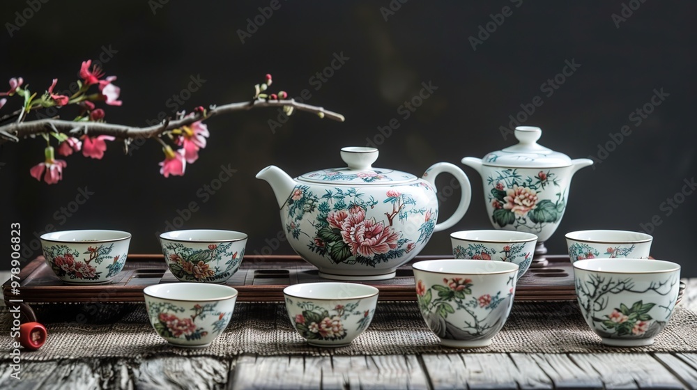 Fototapeta premium Chinese tea set wallpaper
