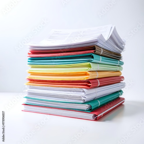 Stack of business documents papers on white background