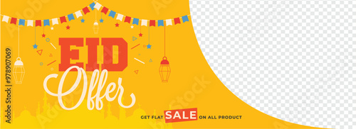 Eid Sale header or banner design with given space for your product image.